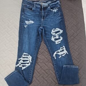 American Eagle Outfitters Blue Skinny Jeans with Distressed Details
